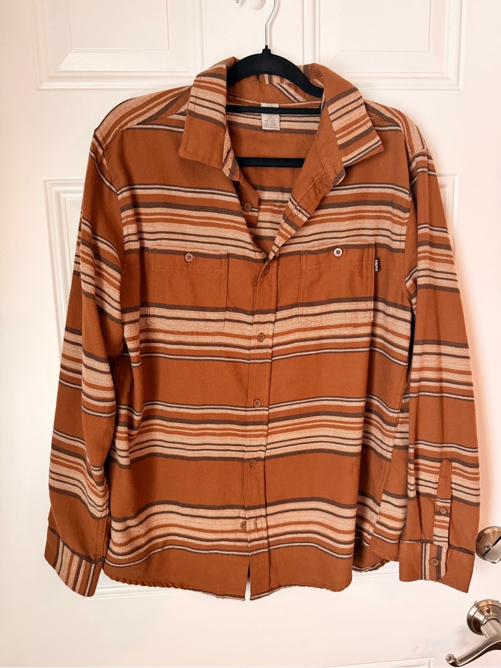 Hurley Men's Rust and Cream Striped Button-Down Shirt